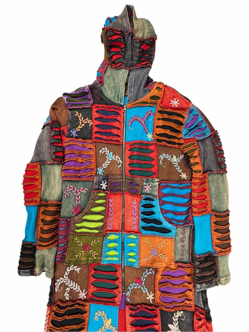 Vintage Hippie Boho Rising International Embroidered Full-Zip Hooded Jacket M - Picture 6 of 11